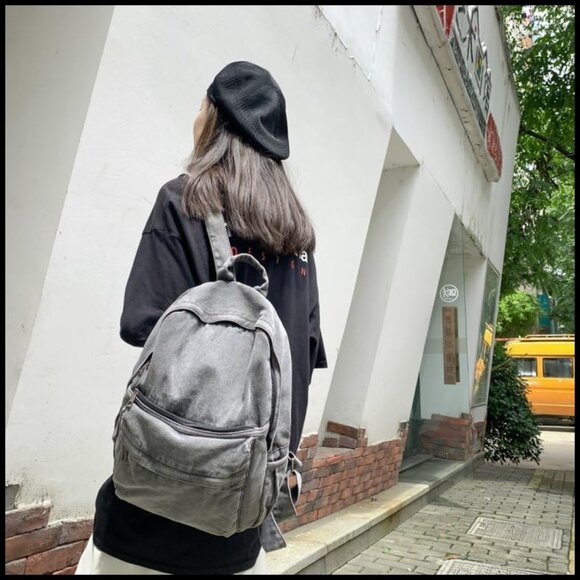 Vintage Denim Backpack Lightweight Travel Daypack Adjustable Straps Y2K Style main image 6